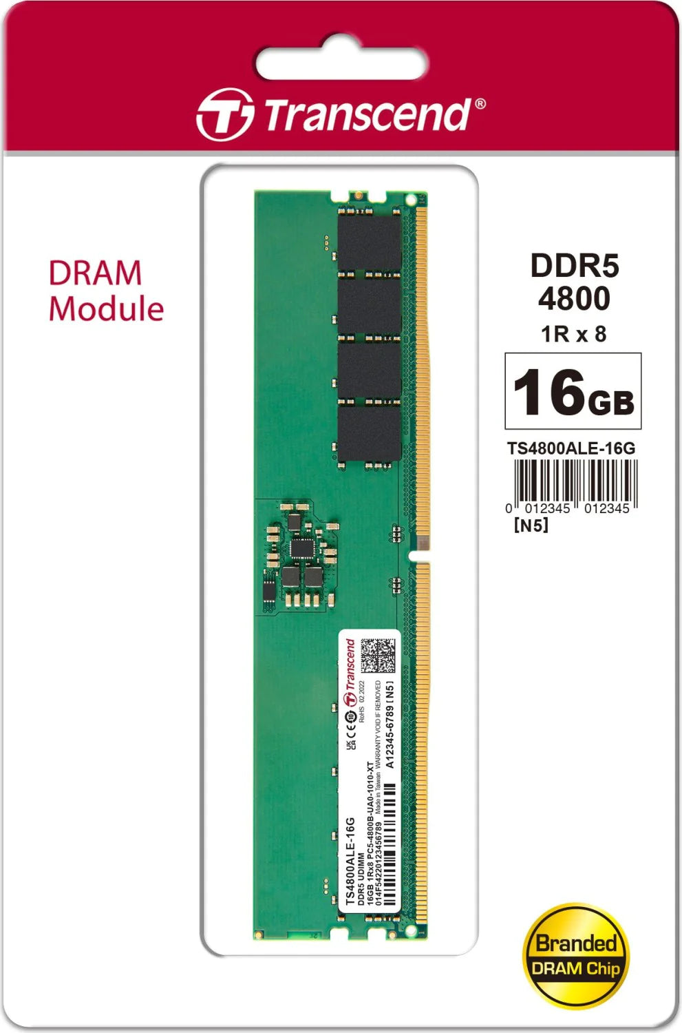 Transcend Ram Desktop 16GB (16GBx1) 4800MHZ CL40 DDR5 Transcend Ram Desktop 16GB (16GBx1) 4800MHZ CL40 DDR5